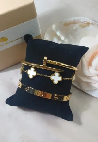 Conjunto 3 Brazaletes Chapado Oro 18k