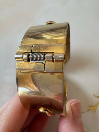 Bracciale vintage anni 80 pelle nera oro