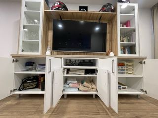 Mueble TV salón madera y cristal