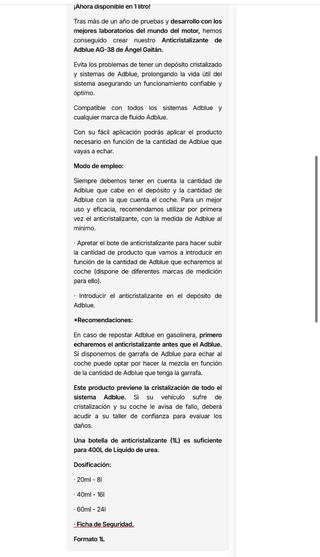 AG-38 1L Anticristalizante AdBlue Angel Gaitan