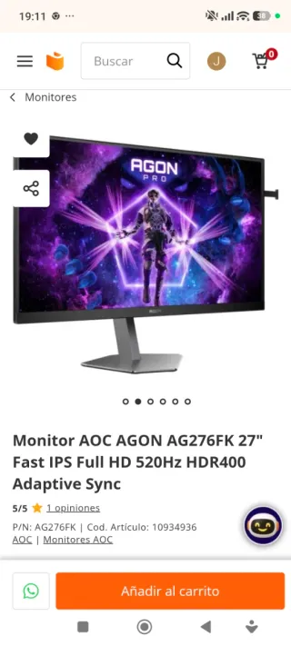 Monitor AOC Agon AG276FK 27 520Hz 2k