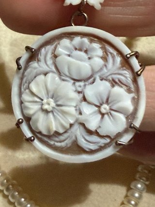 Gioielli Collana Perle Ciondolo Cameo Floreale