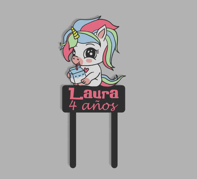 Topper unicornio (nombre y edad) tarta cumpleaños