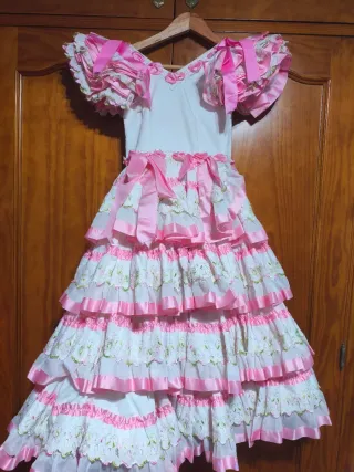 Vestido Flamenca Niña Volantes Rosa Blanco