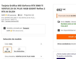 MSI RTX 5060 Ti 16 GB VENTUS 2X OC No negociable