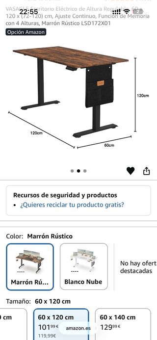 Escritorio elevable madera 120x60cm (cable roto)
