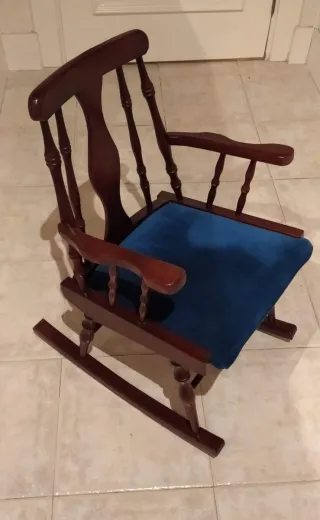 Silla Mecedora Madera Niños Azul