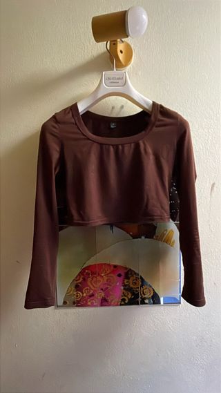 Top manica lunga marrone Shein