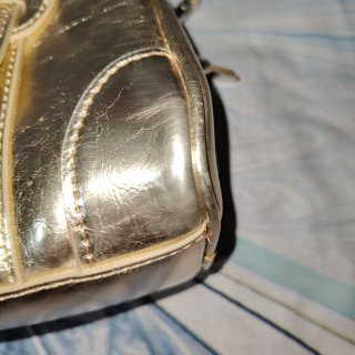 Sandalias y bolso dorado