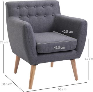 Poltrona Moderna, Poltroncina per Camera da Letto con Braccioli in Tessuto e Legno 68 × 58.5 × 76Cm Grigio Chiaro