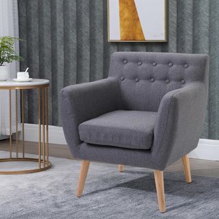 Poltrona Moderna, Poltroncina per Camera da Letto con Braccioli in Tessuto e Legno 68 × 58.5 × 76Cm Grigio Chiaro