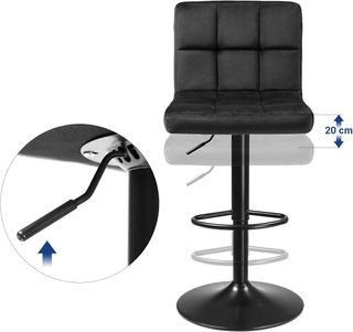 Set di 2 Sgabelli da Bar, Sgabelli da Cucina con Superficie in Velluto, Altezza Regolabile, Sedia da Cucina Girevole con Schienale e Poggiapiedi, Nero LJB014B01