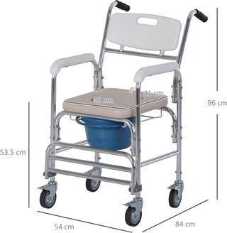 Sedia a rotelle impermeabile con WC, sedile in similpelle, 4 ruote, vaso estraibile per anziani/disabili, 84X54X96cm