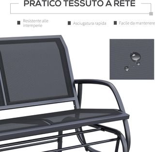 Panca a Dondolo da Giardino per 2 Posti in Metallo e Tessuto Traspirante, 120X70X85Cm, Nero