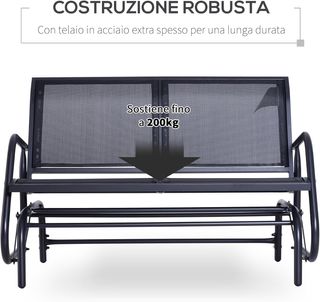 Panca a Dondolo da Giardino per 2 Posti in Metallo e Tessuto Traspirante, 120X70X85Cm, Nero