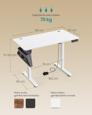Escritorio Regulable en Altura Eléctrico, 100 X 60 Cm, Escritorio Eléctrico, Mesa Con Memoria para 4 Alturas, Puerto USB-C, Marrón Vintage LSD130KD01