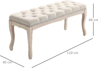 Banco de Dormitorio Vintage con Botones, Banco Tapizado con Patas de Madera para Entrada, Pasillo y Sala de Estar, 110X40X48Cm, Beige