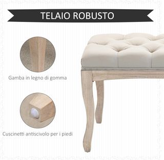 Banco de Dormitorio Vintage con Botones, Banco Tapizado con Patas de Madera para Entrada, Pasillo y Sala de Estar, 110X40X48Cm, Beige
