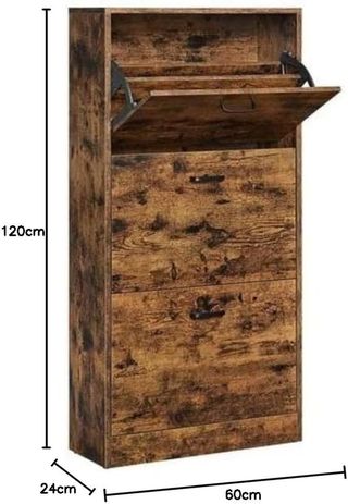 Zapatero Con 3 Puertas Y Compartimentos Abatibles, Organizador de Zapatos de Madera, Perfecto para Pasillo Estrecho, Sala de Estar, Dormitorio, 60 X 24 X 120 Cm (L X P X A), Marrón Vintage