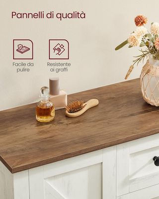 Collezione LIRY - Mobile da Bagno Stile Farmhouse, Mobile con 4 Cassetti, Ante Stile Granaio, Mensola Regolabile, Bianco Vintage BBK753W01