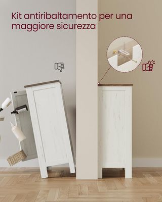 Collezione LIRY - Mobile da Bagno Stile Farmhouse, Mobile con 4 Cassetti, Ante Stile Granaio, Mensola Regolabile, Bianco Vintage BBK753W01