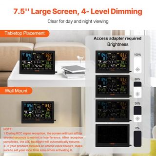 Stazione meteorologica wireless 7 in 1, grande schermo a colori da 19 cm (7,5 pollici), stazione meteorologica digitale per interni ed esterni, per temperatura, umidità, velocità/dir...