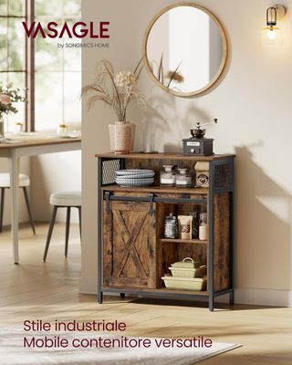 Credenza, Mueble de Cocina, Armario Organizador, Con Una Puerta Corredera, 30 X 70 X 80 Cm, Estantes Regulables, Estilo Country, para Sala de Estar, Marrón Vintage y Negro Tinta