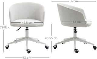 Sedia da ufficio con altezza regolabile, ruote e sedile girevole a 360° in tessuto, 56X56X72-82Cm, Grigio Chiaro