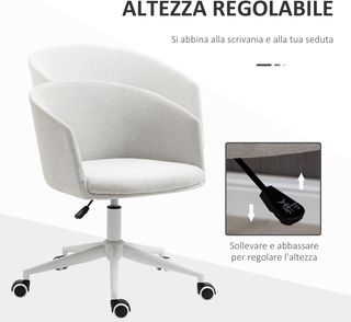 Sedia da ufficio con altezza regolabile, ruote e sedile girevole a 360° in tessuto, 56X56X72-82Cm, Grigio Chiaro