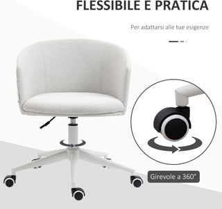 Sedia da ufficio con altezza regolabile, ruote e sedile girevole a 360° in tessuto, 56X56X72-82Cm, Grigio Chiaro
