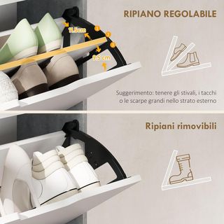 Zapatero Slim Ahorra Espacio Con 4 Puertas Abatibles, Zapatero de Entrada Con Estantes Regulables, Porta Zapatos para 16 Pares Con Manija Empotrada, 62.5X26X156 Cm, Gris Cemento