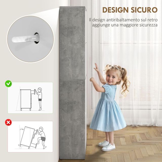 Zapatero Slim Ahorra Espacio Con 4 Puertas Abatibles, Zapatero de Entrada Con Estantes Regulables, Porta Zapatos para 16 Pares Con Manija Empotrada, 62.5X26X156 Cm, Gris Cemento