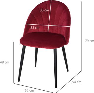 Set di 2 sedie da pranzo, sedie da cucina moderne con schienale a conchiglia e gambe in metallo, sedia in velluto imbottita per cucina, camera da letto, ufficio e soggiorno, rosso scuro