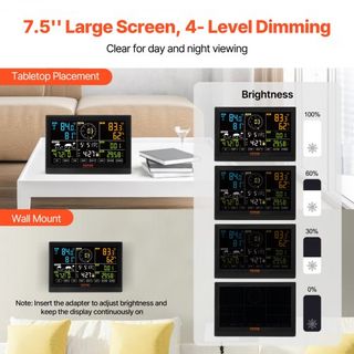 Stazione meteorologica Wi-Fi 7 in 1, schermo a colori da 19,1 cm (7,5 pollici), stazione meteorologica per interni ed esterni, con sensore solare wireless esterno, allarmi, ecc.