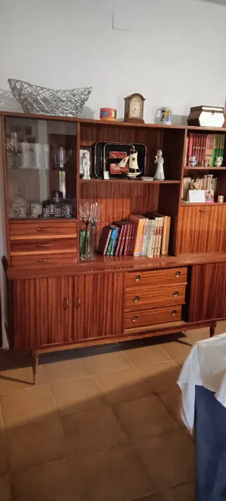 Mueble Salón Vintage Madera y Cristal