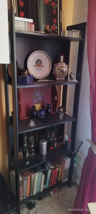 Mesa TV y estantería madera.