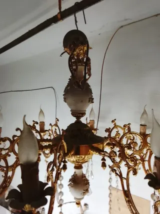 Lampadario in ottone con cristalli