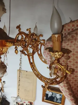Lampadario in ottone con cristalli