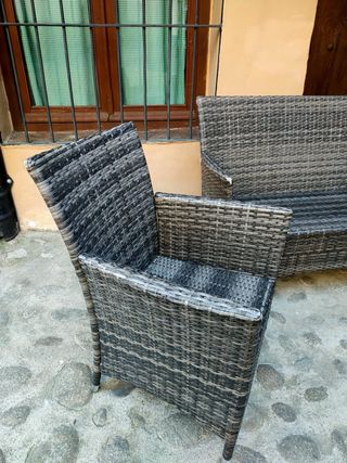 Conjunto Muebles Exterior Ratán Marrón/Gris