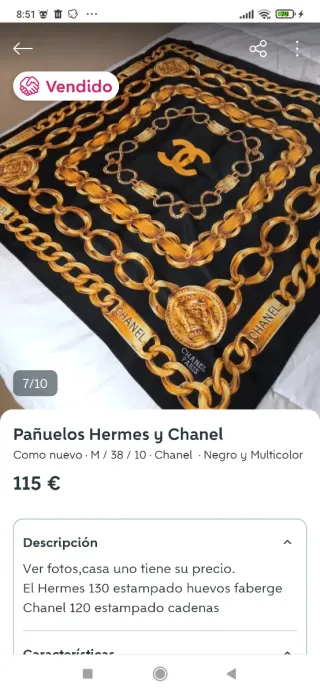 Pañuelo Chanel Negro y Dorado