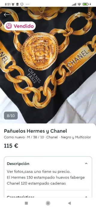 Pañuelo Chanel Negro y Dorado
