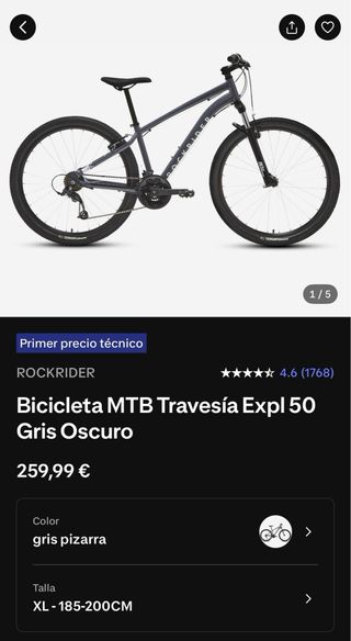 Bicicleta MTB Rockrider Travesía Expl 50 Gris