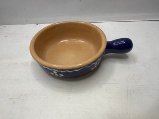 Ciotola in ceramica blu con manico