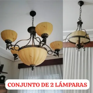 Conjunto 2 Lámparas Salón Beige y Dorado