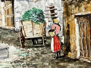 CUADRO DE PUEBLO EN ACUARELA