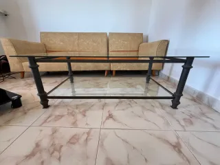 Mesa centro cristal y hierro retro