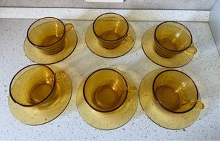 Servizio 6 Tazze e 6 Piattini Vetro vintage