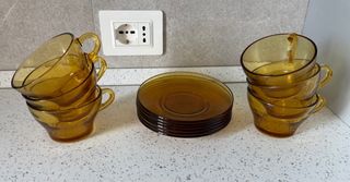 Servizio 6 Tazze e 6 Piattini Vetro vintage