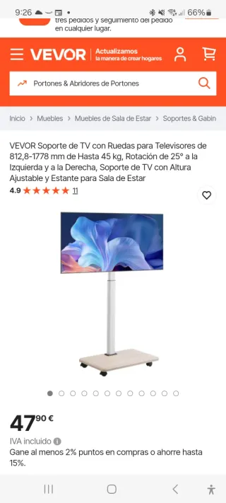Soporte TV Vevor con Ruedas a estrenar