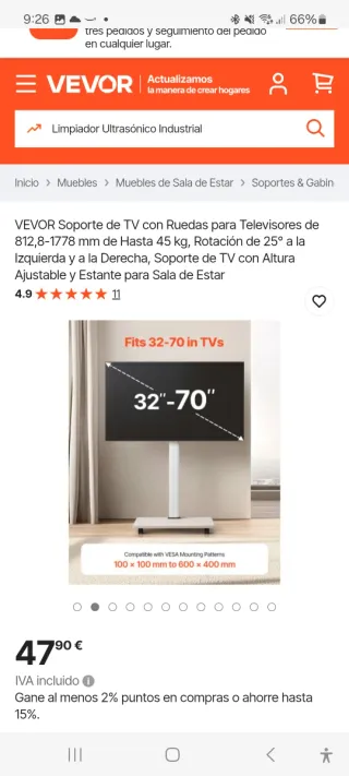 Soporte TV Vevor con Ruedas a estrenar